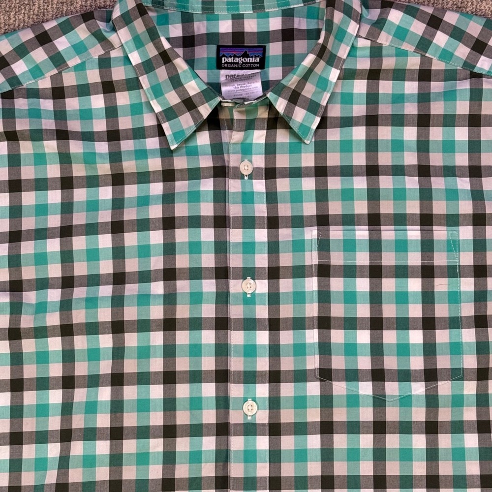 Patagonia Organic Cotton Plaid Button Up Shirt Mens Large Short Sleeve - Picture 4 of 8